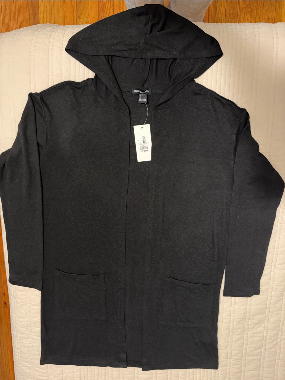 mandee Black Hooded Open-Front Cardigan